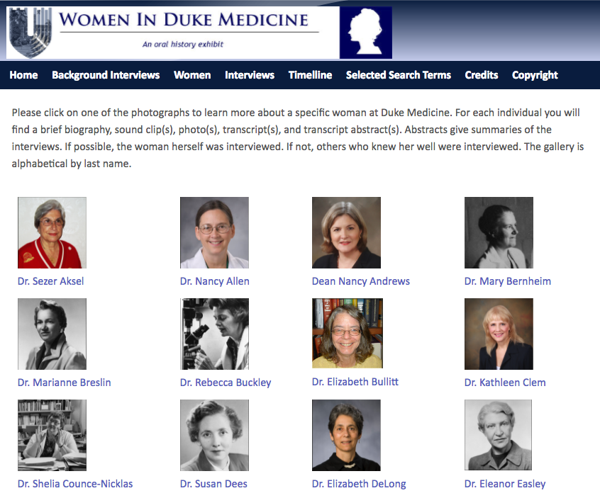 Women in Duke Medicine: An oral history exhibit