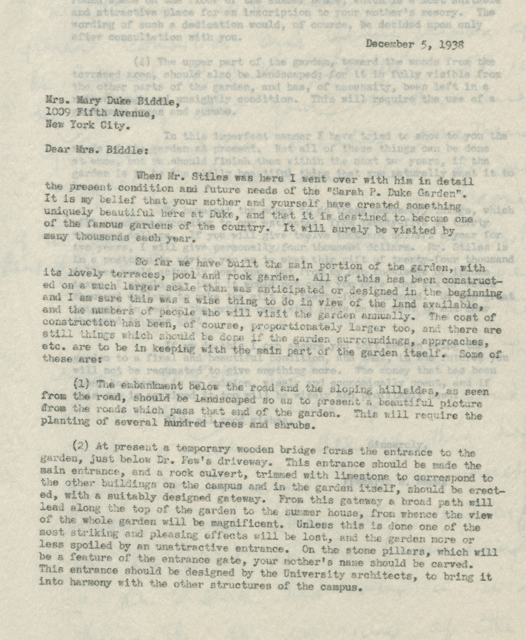 Dr. Hanes letter to Mary Duke Biddle
