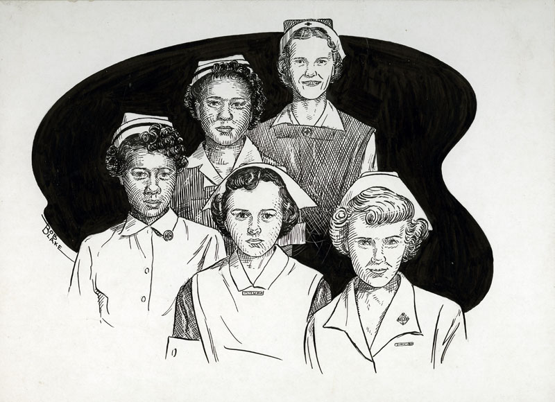 Drawing of nurses by Bob Blake