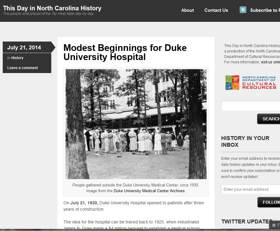 This Day in NC History Blog