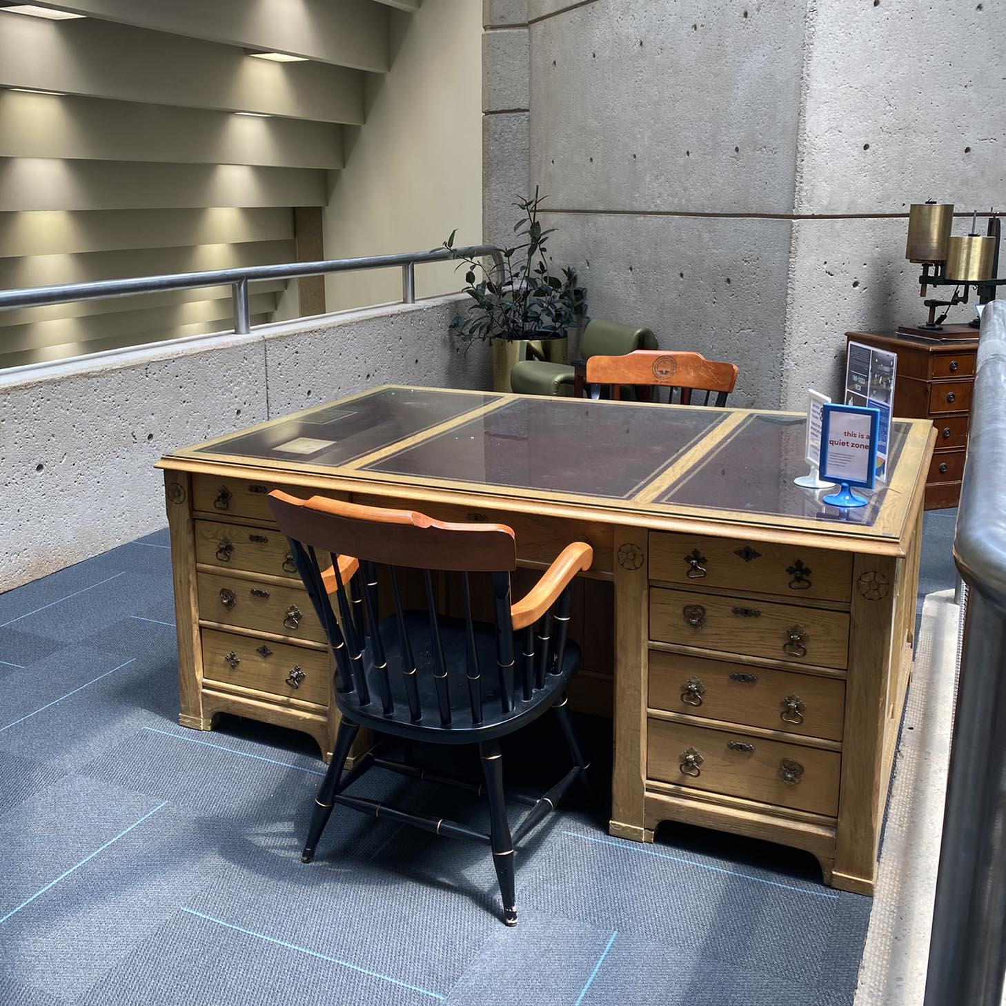 Two sided desk on Level 3 balcony